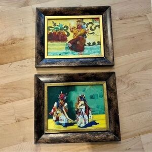 Oil Painting on Wood Tibetan Life Series Original Art Framed 13x11  Set of 2